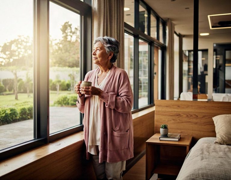 woman looking out of window